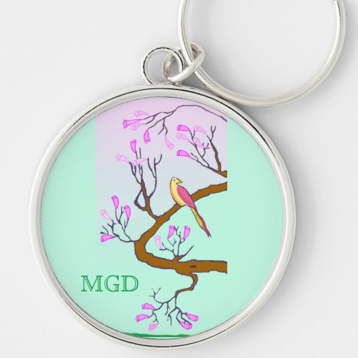 Oriental cherry blossom tree monogram keychain