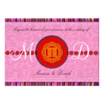 Oriental double happiness wedding invitation card 