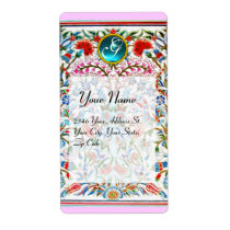 ORIENTAL  FLOWERS DAMASK MONOGRAM Blue Pink