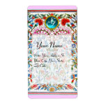 ORIENTAL  FLOWERS DAMASK MONOGRAM Blue Pink labels