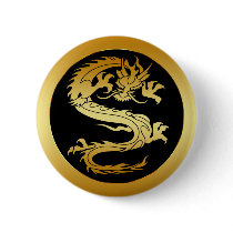 ORIENTAL GOLD DRAGON PINBACK BUTTON