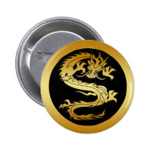 ORIENTAL GOLD DRAGON PINBACK BUTTON
