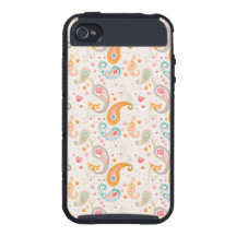 Oriental Persian Paisley Hearts Orange, Blue, Pink iPhone 4/4S Covers