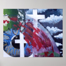 Original Christian Art Print - Crosses and Clouds