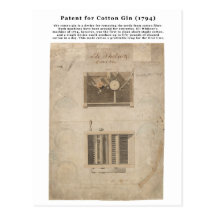 ORIGINAL Patent for the Cotton Gin (1794) Post Card
