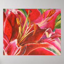 Original Red Lily Watercolor Canvas Print Design