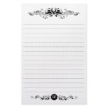 Ornament Monogram Black & White Ruled Stationery
