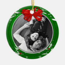 Ornament Red Green Holly Ribbon 1st Christma