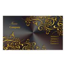 Ornamental/Gilded gold swirls/faux brushed steel Business Cards