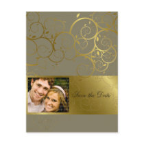 Ornamental Gold Spiral Vine Save The Date Postcard