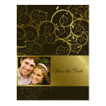 Ornamental Gold Spiral Vine Save The Date Postcard