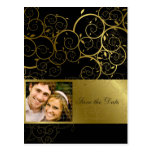 Ornamental Gold Spiral Vine Save The Date Postcard