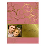 Ornamental Gold Spiral Vine Save The Date Postcard