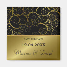 Ornamental Golden Spiral Vine Save The Date Magnet