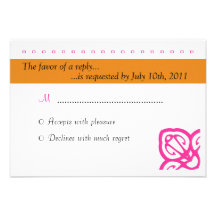 Ornamental Wedding RSVP Orange and Pink Custom Invite