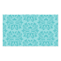 Ornate aqua blue damask pattern personal business card templates