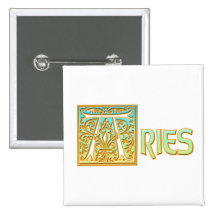 Ornate Blue and Gold Aries Buttons