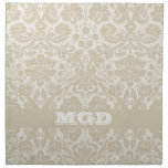 Ornate floral art nouveau pattern beige monogram printed napkins