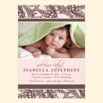 Ornate Floral Baby Birth Announcement (pink) invitations