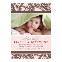 Ornate Floral Baby Birth Announcement (pink)