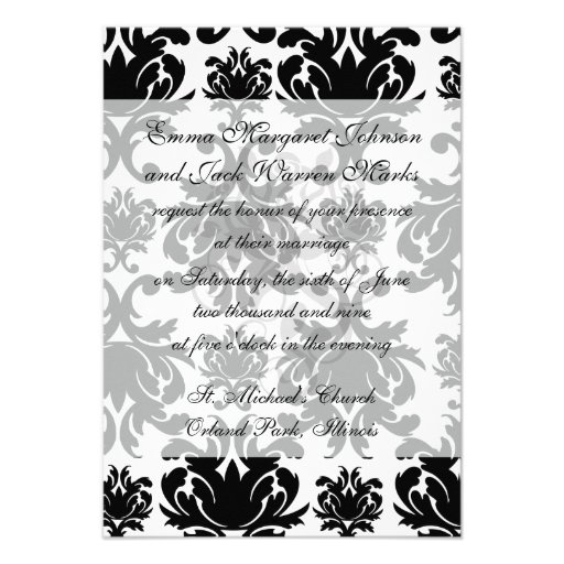 ornate formal black white damask custom invites