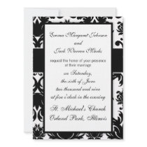ornate formal black white damask design custom invitation