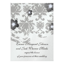ornate formal black white damask invites