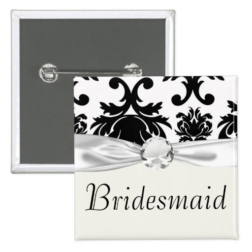 ornate formal black white damask pinback buttons