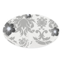 ornate formal black white damask oval sticker