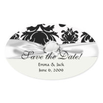 ornate formal black white damask oval sticker