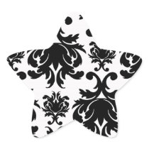 ornate formal black white damask star stickers