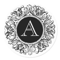 Ornate Frame Monogrammed Seal, Black & White