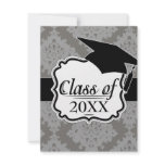 ornate grey diamond damask design graduation invitations