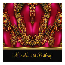 Ornate Jewelled Deep Red Gold Black 21st Announcement