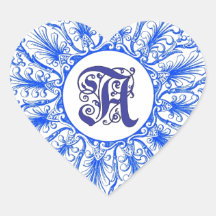 Ornate Monogram Letter A Blue Sticker