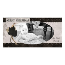 Ornate Ostrich Black & White Christmas Photo Card