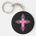 Ornate Pink Gothic Cross Key Chains