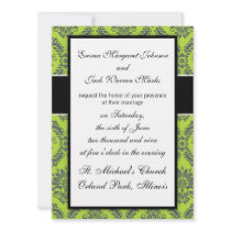 ornate royal lime green royal damask pattern announcement