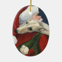Ornement d'art de lévrier et de chien de Père Noël