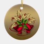 Ornement rouge de Noël de Bells de houx d'or