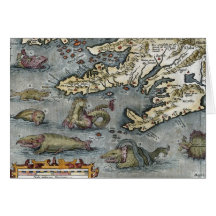 Ortelius Map Sea Monsters Card