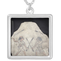 Ostrakon depicting two men fighting with necklaces