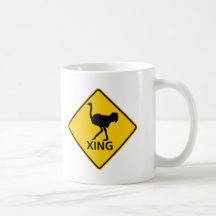 Ostrich Crossing Highway Sign Coffee Mugs