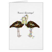 Ostriches in Crhistmas Lights Card
