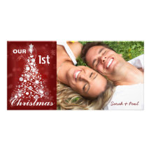 Our 1ST Christmas Photo Modern Christmas Tree Personalized Photo Card