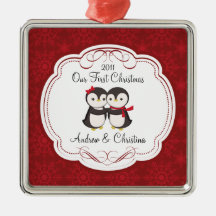 Our First Christmas Ornament Penguin Couple