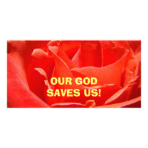 OUR GOD SAVES US! Photocards Red Rose Customized Photo Card