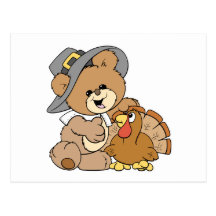 ours de nounours mignon de pèlerin avec la dinde cartes postales