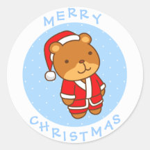 Ours de nounours mignon de Père Noël de bande dess Autocollants Ronds