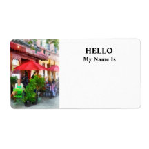 Outdoor Cafe With Red Umbrellas Personalized Shipping Label